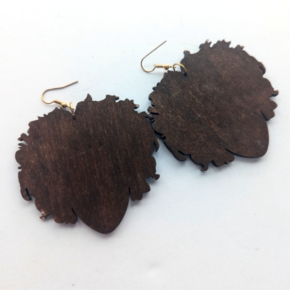 African Woman Silhouette Natural Hair Afro  Wooden Boho Hook Dangle Earrings - Picture 2 of 3